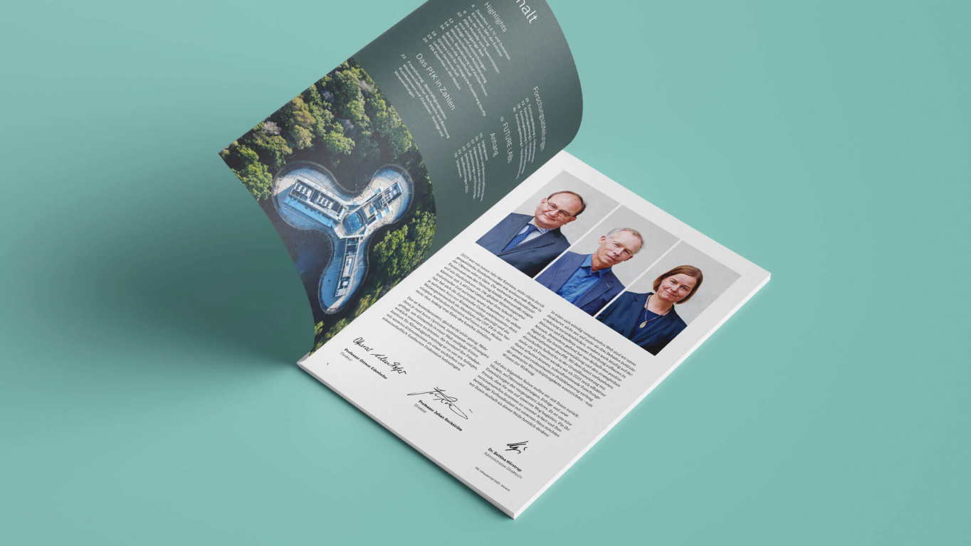 PIK Potsdam-Institut für Klimafolgenforschung, Jahresbericht Editorial Design im Corporate Design des Zentrums, Einhaltung der Designrichtlinien, Typografie und Farben