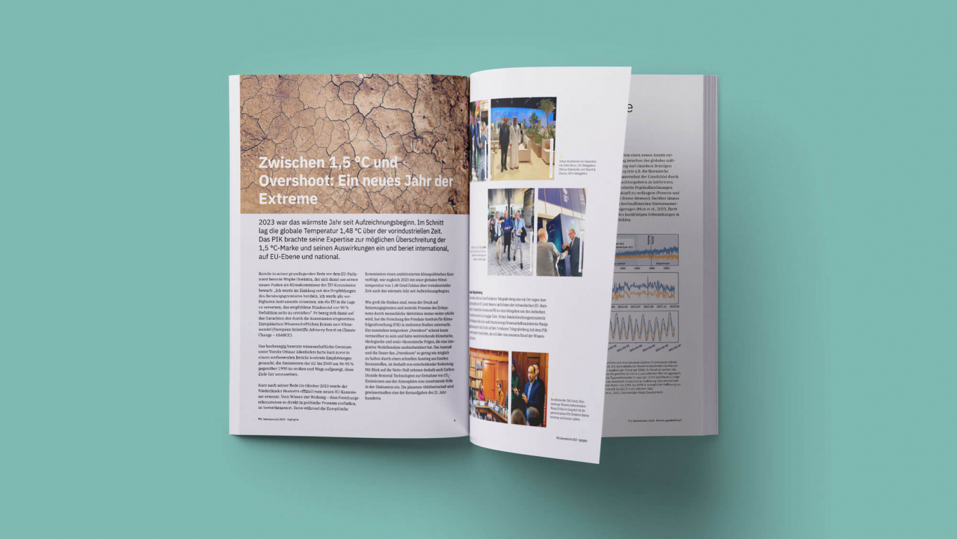 PIK Potsdam-Institut für Klimafolgenforschung, Jahresbericht Editorial Design im Corporate Design des Zentrums, Einhaltung der Designrichtlinien, Typografie und Farben