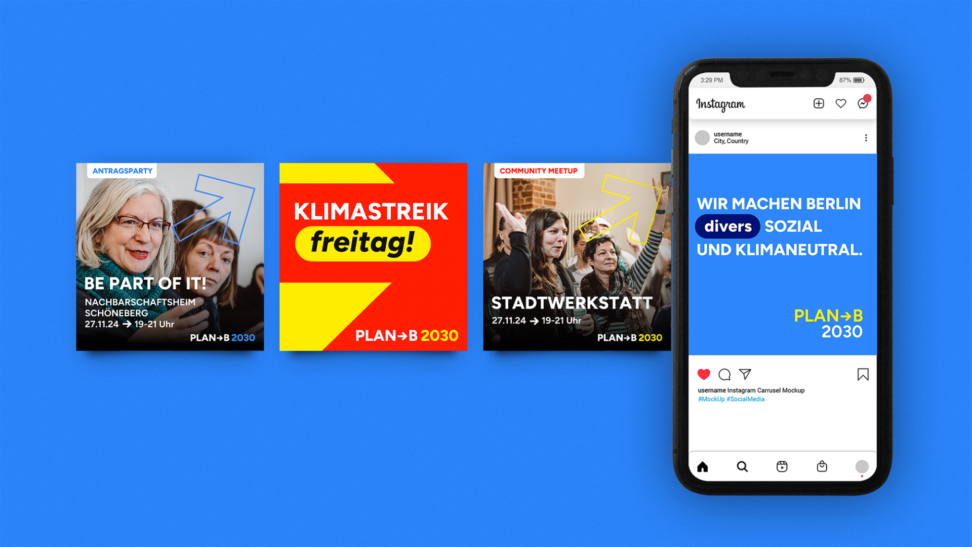 Social Media templates für PlanB2030 für die Einfache Betreuung des Kanals.
