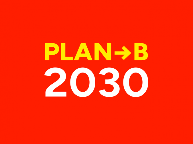 PlanB2030 Kurzform auf rotem Hintergrund
