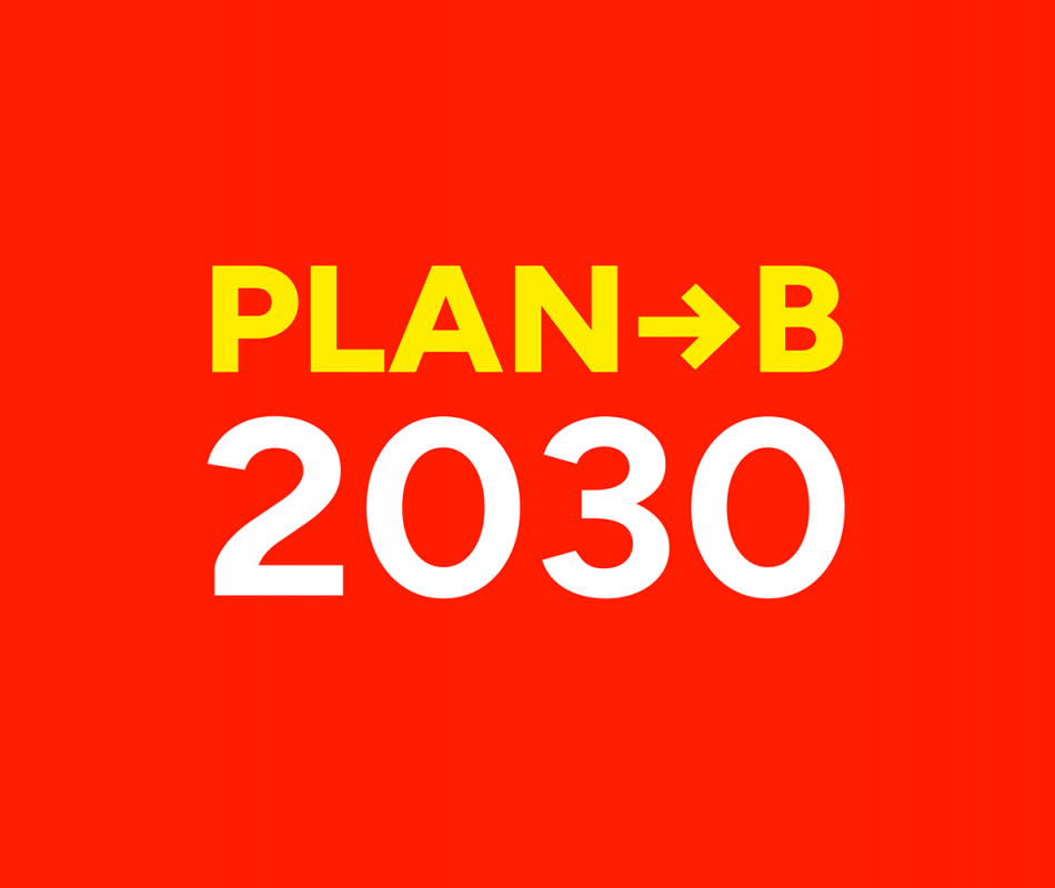 PlanB2030 Kurzform auf rotem Hintergrund