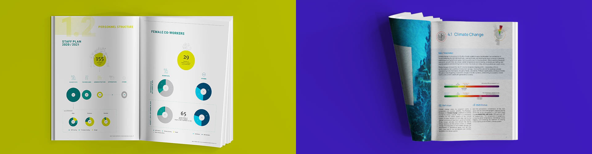 Reportdesign, verschiedene nachhaltige Reports, Sustainibility