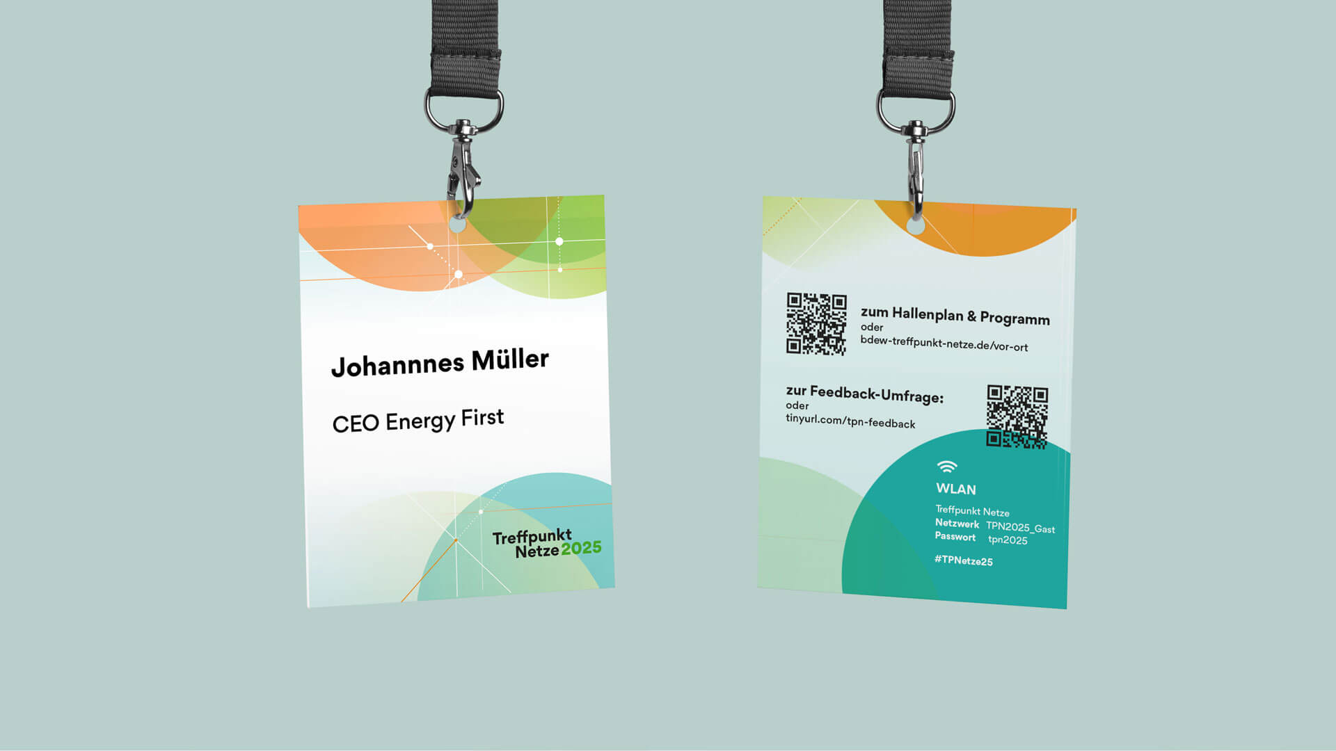 Namensbadge des Treffpunkt Netze 2025 mit Key Visual und Event Branding des BDEW-Kongresses.