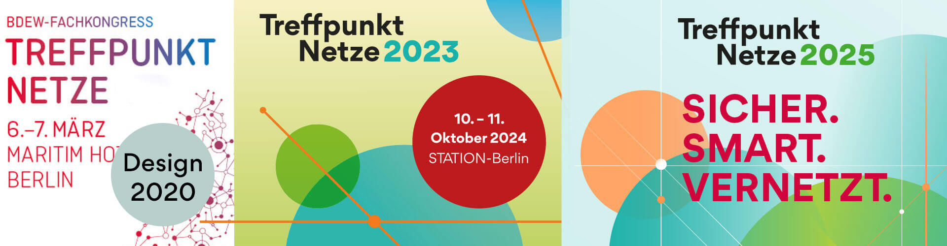 Designentwicklung des Treffpunkt Netze von 2023 bis 2025 mit Weiterentwicklung des Key Visual und Event Brandings für den BDEW-Kongress.