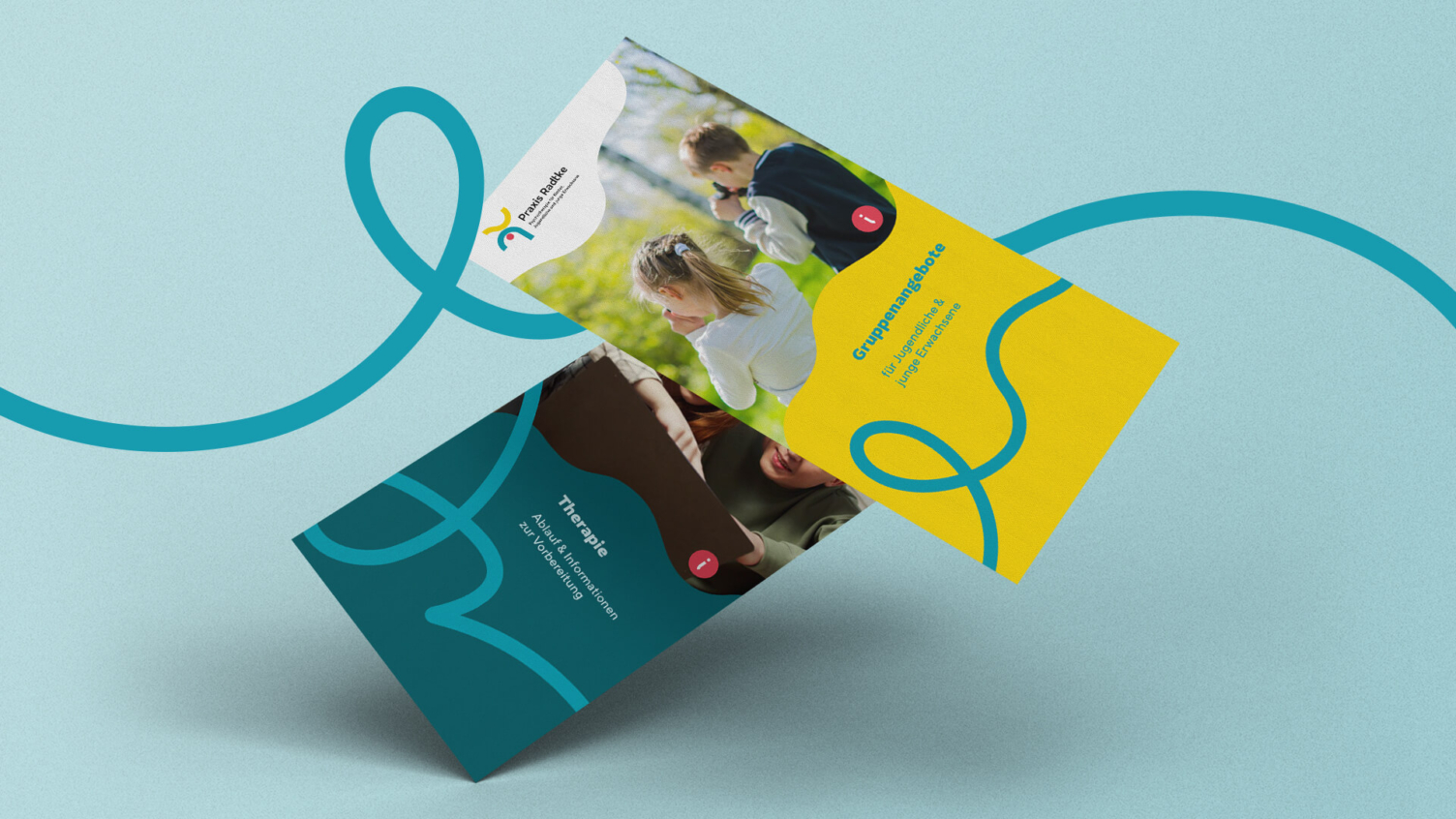 Flyer Design Praxis Radtke – Corporate Design für Psychotherapie mit Printmedien für Kinder und Jugendliche